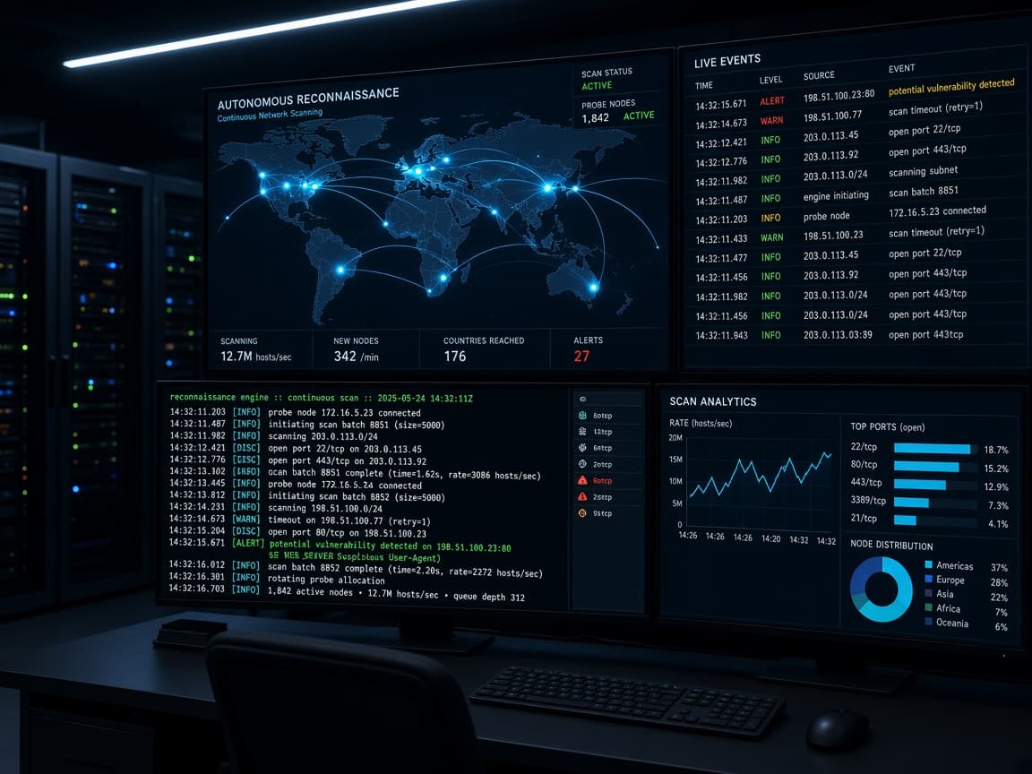 Autonomous reconnaissance systems probing digital infrastructure continuously
